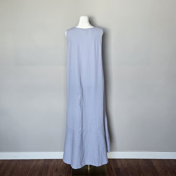 CYNTHIA ROWLEY Linen Hi-Low Tiered Maxi Sleeveless Lagenlook Beachy Boho Dress - Picture 9 of 10